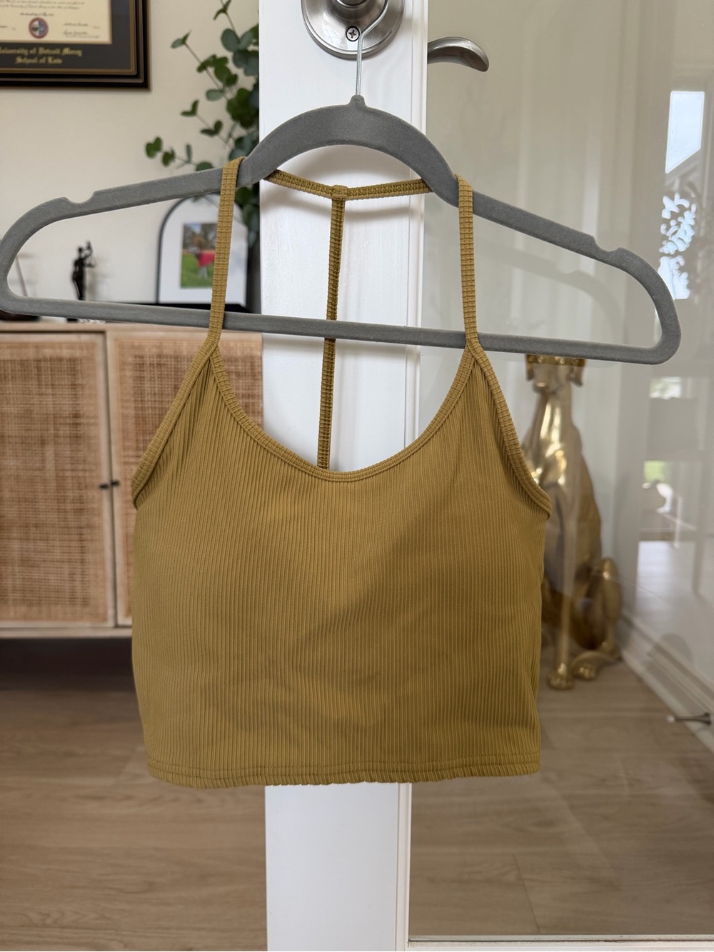 POPFLEX Women's Ribbed Strappy Crop Top - Mustard- small